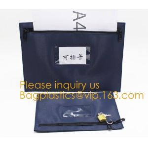 Portable Bank Bag Zipper Leather Security Deposit Bag With Name Card Pocket Bank