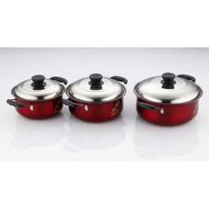 16/18/20/22cm red color & flower stainless steel cookware set & kitchenware set