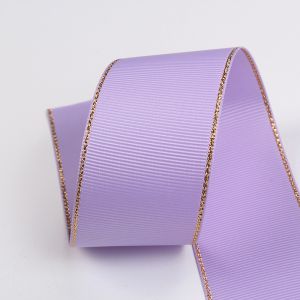 2.5cm Polyester Gold Edge Double Face Grosgrain Ribbon for Christmas Tree and