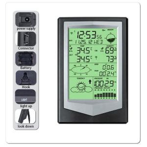 Wireless Solar Powered Weather Station Black And Silver Wind Direction
