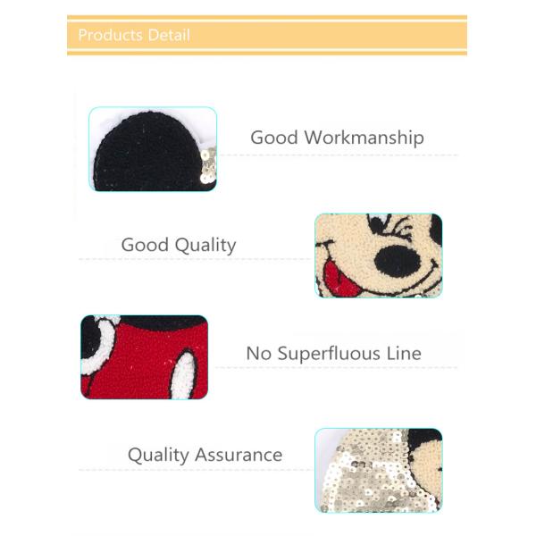 Cartoon Mouse Disney Embroidered Patches , Popular Disney Sew On Patches Custom Color