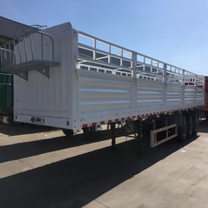 Wholesale CIMC Iron Material 3 Axles 40-80 Tons Capacity Stake Type Heavy Cargo Van Type High Fence Warehouse Semi Truck Trailer from china suppliers