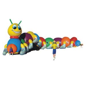 Outdoor Kids Parties Inflatable Caterpillar Tunnel with pillars and small slide