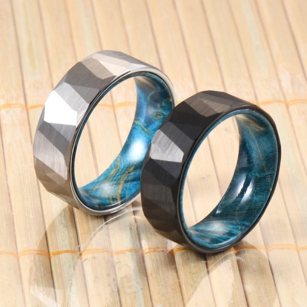 Sample Making Service Classic 8mm Black Tungsten Ring with Inlay Turquoise Wood for Men's Wedding or Anniversary Party