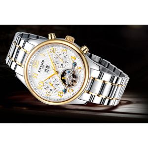 KINYUED Skeleton Mechanical Watch Analog Display Mens Mechanical Watches