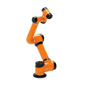 Robot arm 6 axis AUBO i5 pick and place robot operating with hand drive