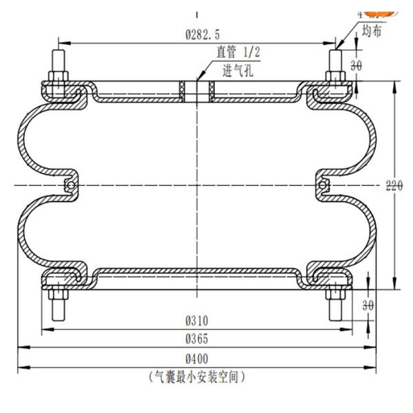Height 220mm Triple Convoluted Air Bags Replace Firestone W01R584064 W01-R58