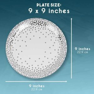 Bio Food Containers Silver Foil Dot Theme Compostable Paper Plates