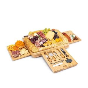 Customized Logo Acceptable Bamboo Charcuterie Cheese Board With Hidden Knife Set