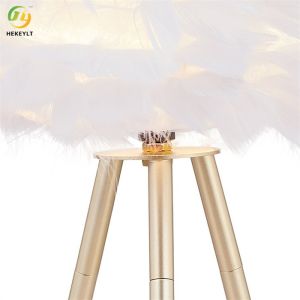 14.5" Tripod Metal Body Bedside Table Lamp White Feather