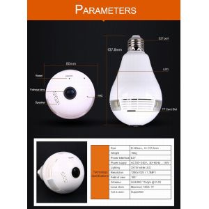 960P 360 Degree Fisheye Panoramic Wifi Wireless P2P Hidden IP Camera LED Bulb