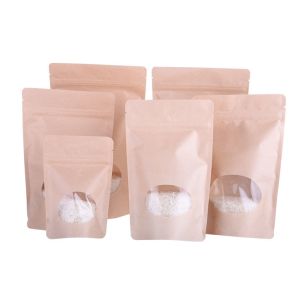 Stand up Craft Paper food Zipper Plastic Bag With Transparent Window