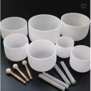 Direct Manufacturer White Chakra Tuned Quartz Singing Bowl with suede mallet and