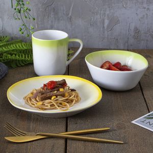 Transitional Yellow Cyan Colored Porcelain Dinnerware Microoven Safety