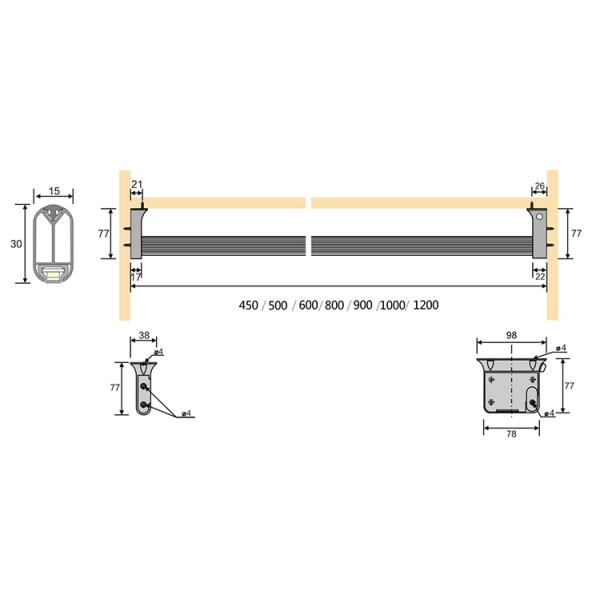 SILVER LED Driver/Battery Wardrobe Hanging Rob PIR Sensor 1500mm Cable A3170/A3370