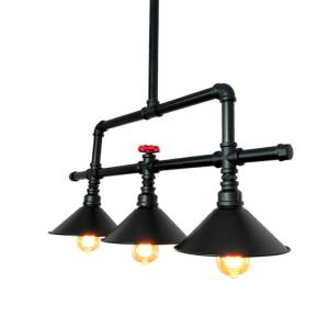 Vintage industrial wind and water pipe chandelier creative three end restaurant