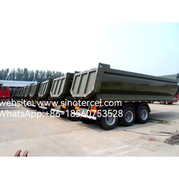 Quality 3 Axle Hydraulic Dump Tipper Semi Trailer U Type Time Saving Convenient  Army Green for sale