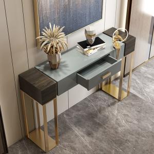 Wooden Console Table With Marble Top And Drawers Brass Gold