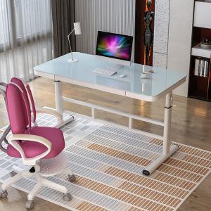 Manual Height Adjustable Waterproof White Wooden Standing Computer Desk with