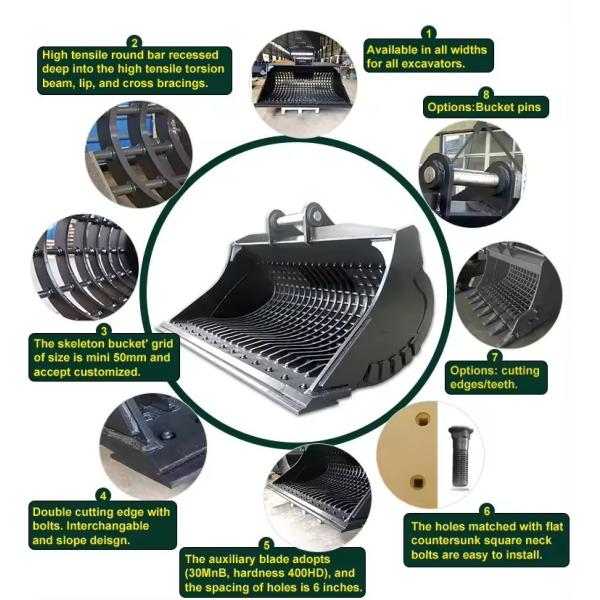 Q355 Skeleton Bucket Designed For Backhoe Excavators Landscaping