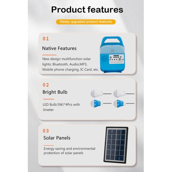 IP65 ABS Household Solar Portable Lighting Lithium Battery 5V Audio Charging