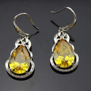 Wholesale 925 Silver Pear Shaped Yellow Citrine Cubic Zirconia Dangle Drop Earrings(PSJ04034) from china suppliers