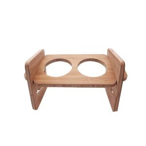 Pet Feeding Food Made Stylish Solid Bamboo Elevated Feeder Stand with Ceramic