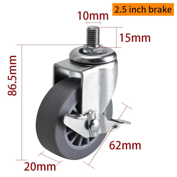 EDL Mini Caster Wheels 2.5inch 30kg Threaded TPE by Swivel and Brake type