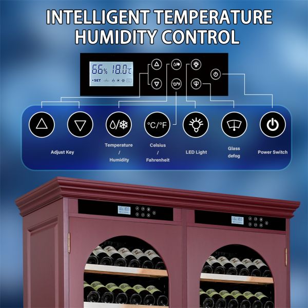 Professional Dual-Temperature Control Solid Wood Wine Cooler with LED Interior Lighting
