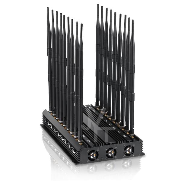 18 antennas signal jammer blocking all 2G 3G 4G 5G WIIFI (Including 5.2G,5.8G,WIFI 6E) GPS RF LOJACK signals with remote control.