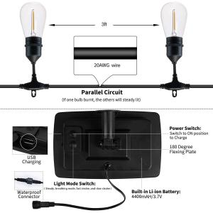 Shatterproof Yard Fence 48ft LED Solar Bulb String Lights