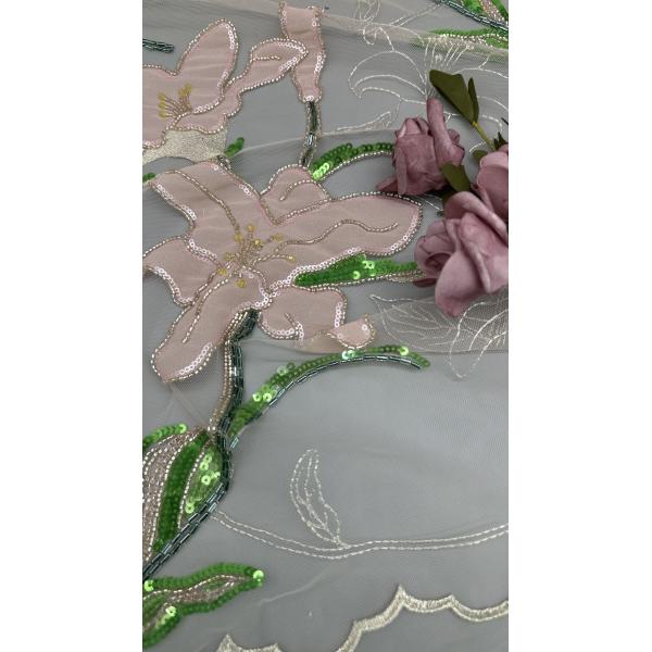 Beaded Embroiderey Lace Fabric Mesh Sequin Floral Elegant Sequin Lace Fabric Luxury Occasion Fabric