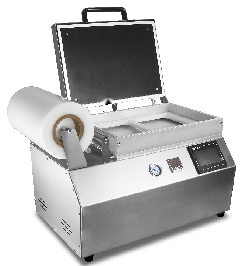 304 Stainless Steel Fully Automatic Touchscreen Plastic Tray Vacuum Skin Sealing Machine DQ380VST for Fast Food Packaging
