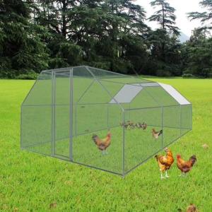 Galvanized Metal Chicken Coop Cage with Cover Walk In Chicken Cage Pen Run 10' W