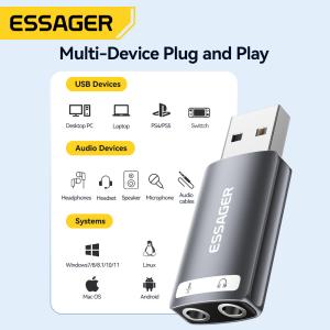 ESSAGER ES-OTG21 USB A To 3.5mm Aux Jack Audio Adapter Support Sound Card