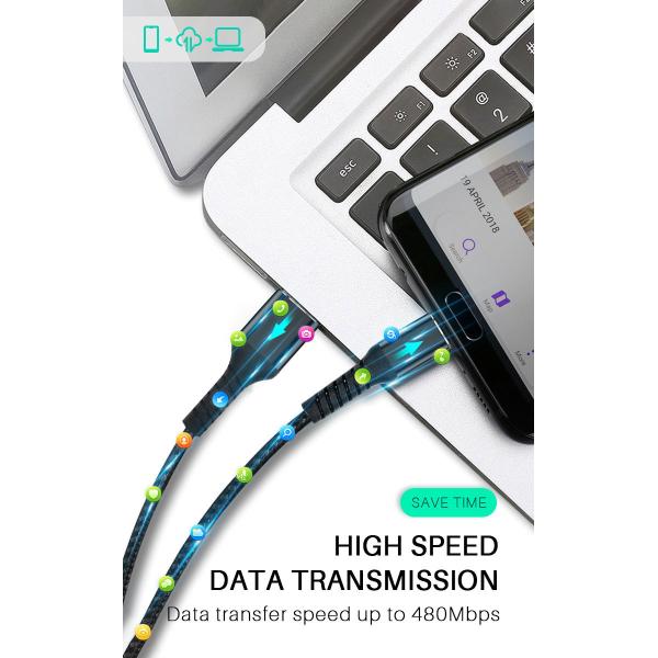 480Mbps Nylon Braided Charging Cable 5A USB C Cable Data Sync