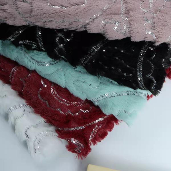 Recycled 100 Polyester Sequin Embroidered on Pv Velvet Fur Fabric for Womens Clothing Home Blanket
