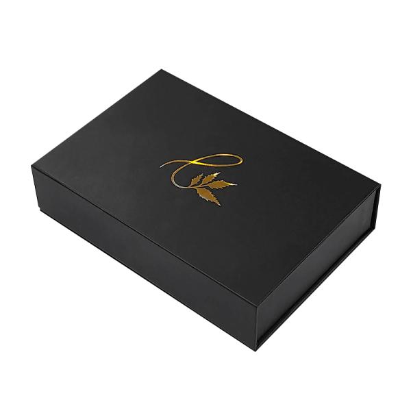 Custom Black Matte Stamped Gold Logo Magnetic Gift Jewelry Paper Box With Foam Insert