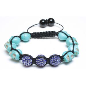 Wholesale Adjustable Shamballa Bracelet, Synthetic Turquoise Skull &amp; Blue Crystal Pave Balls from china suppliers