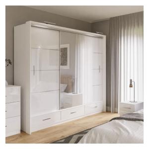 Modern Design Custom Clothes Wardrobe with Black Glass Door Panel and Mirror