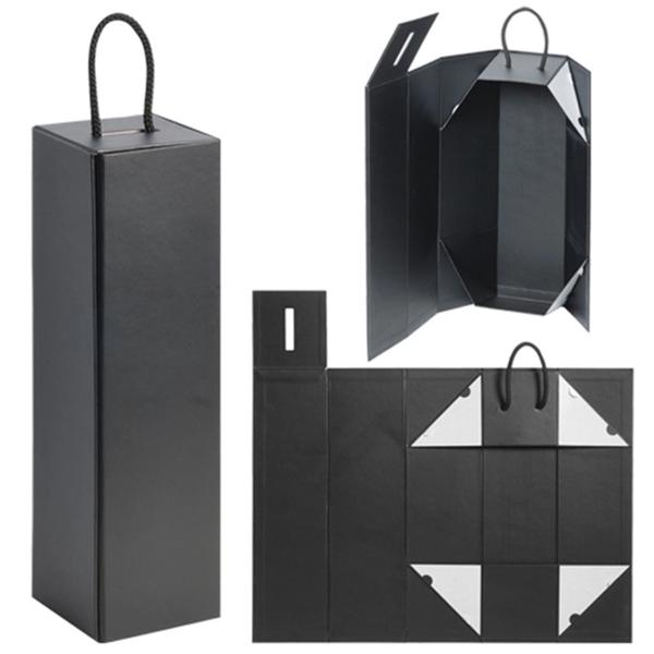 Cardboard Foldable Gift Box / Leatherette Wine Bottle Packaging With Magnet Closure