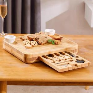 Customized Logo Acceptable Bamboo Charcuterie Cheese Board With Hidden Knife Set