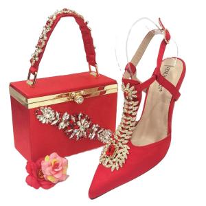 Wholesale Women's Party Shoes Set with Stones and Matching Bag Set Flat Heel Type Italian Shoes from china suppliers