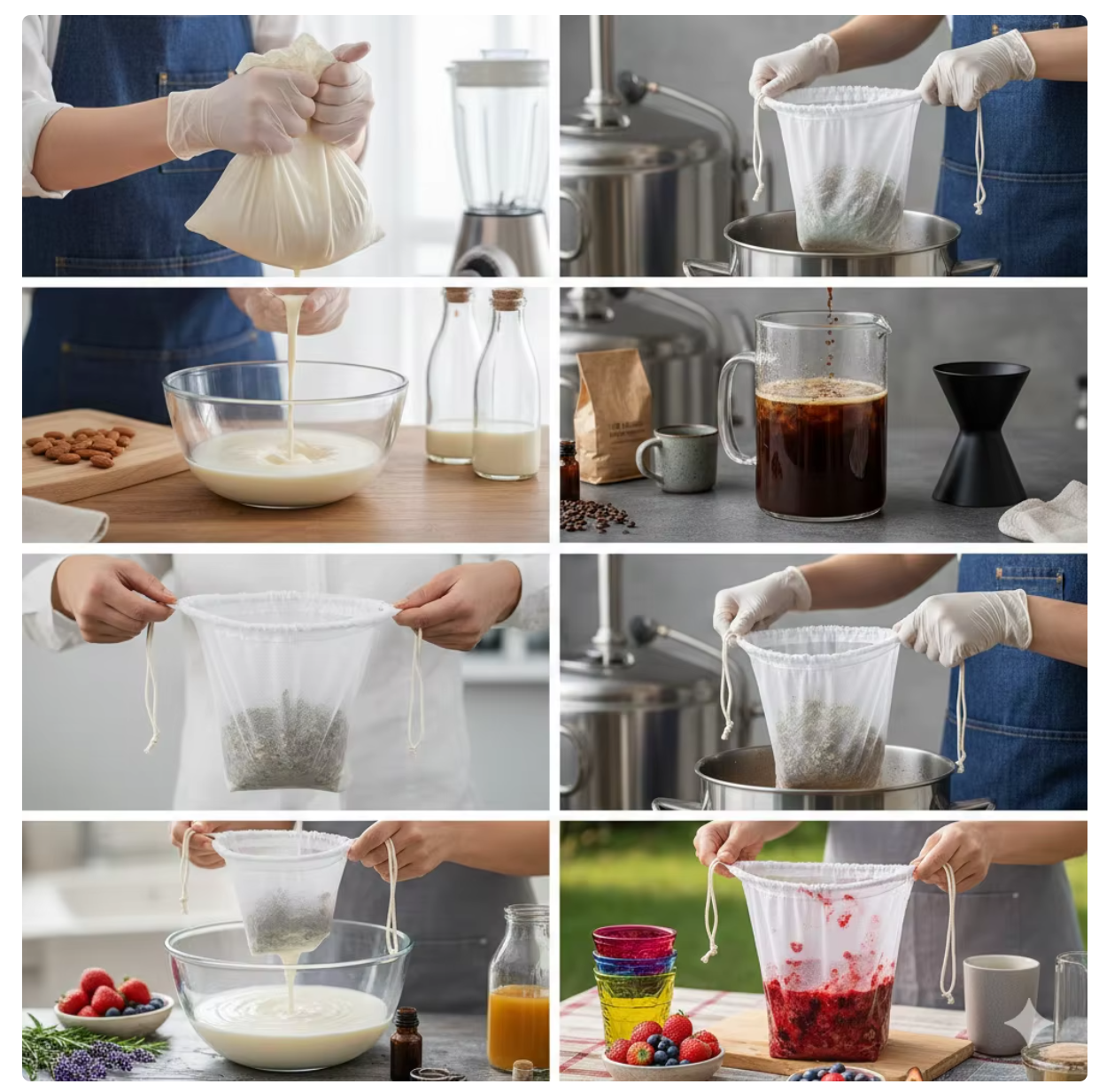 Durable Liquid Filter Bag with drawstring closure suitable for filtering milk juice soymilk and other liquid applications