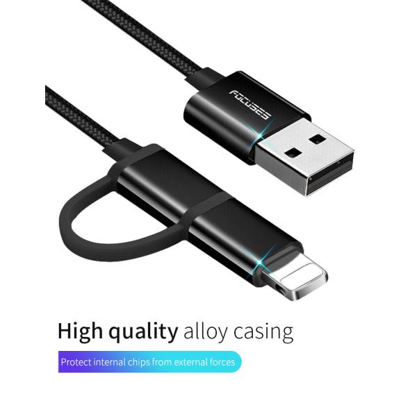 Data Transmission 6ft 10ft Multifunctional USB Cable Lightning Micro USB Cable FCC