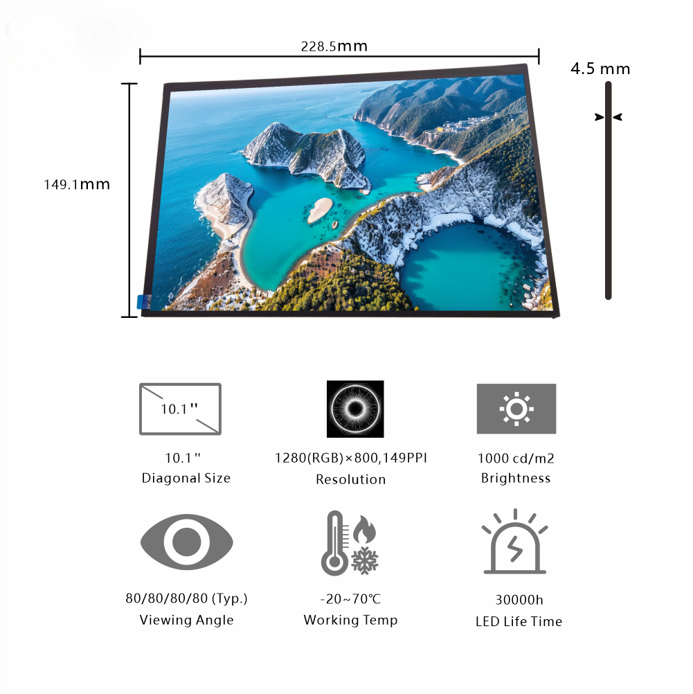 Wholesale 10.1-Inch Widescreen TFT Display with 1280×800 Resolution and 1000cd/m² High Brightness for Industrial Applications from china suppliers