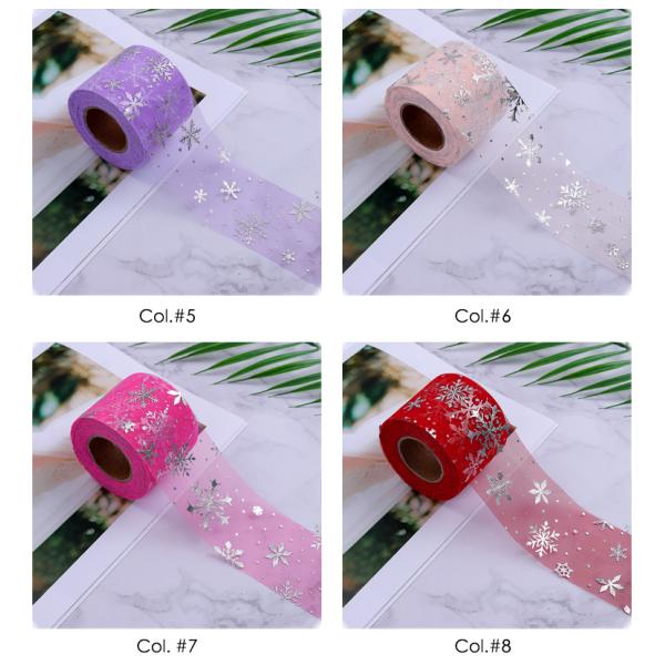 Blue Snowflake Pattern Polyester Organza Tulle Rolls Fabric 15.2cm