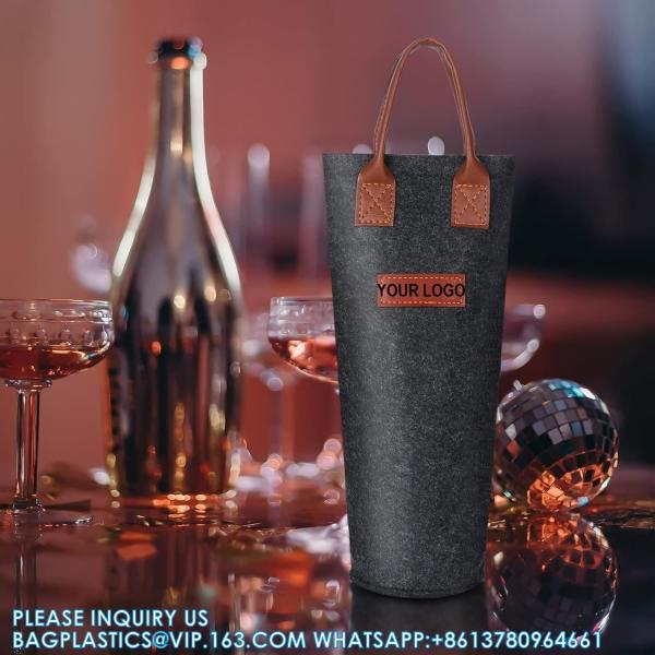 Single Felt Bottle Wine Tote, Bottle Wine Carrier Bag Padded Wine Perfect Wine Lover'S Wedding Gift (White & grey)