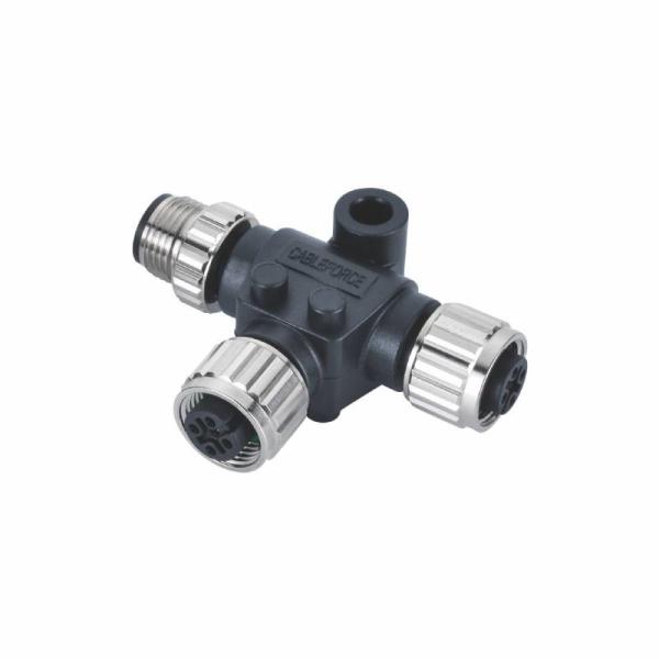 Quality Unshielded Waterproof M12 NMEA 2000 T Connector A Code Male Split To 2 X Female for sale