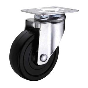 medium duty 4" rigid black rubber caster, soft rubber castor fixed